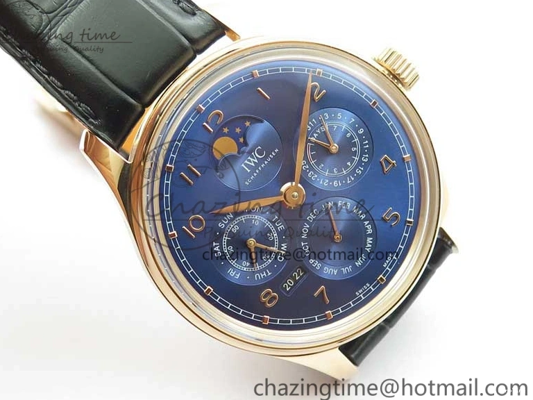 MIROTIME 0304 Premium Portugieser Perpetual Calendar IW503302 RG V9F 1:1 Best Edition Blue Dial on Black Leather Strap A 7098